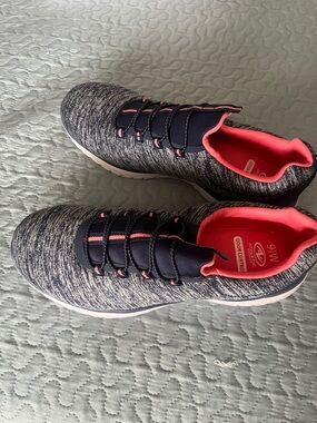 Athletic Works Gray Knit Sneakers with Coral Accents